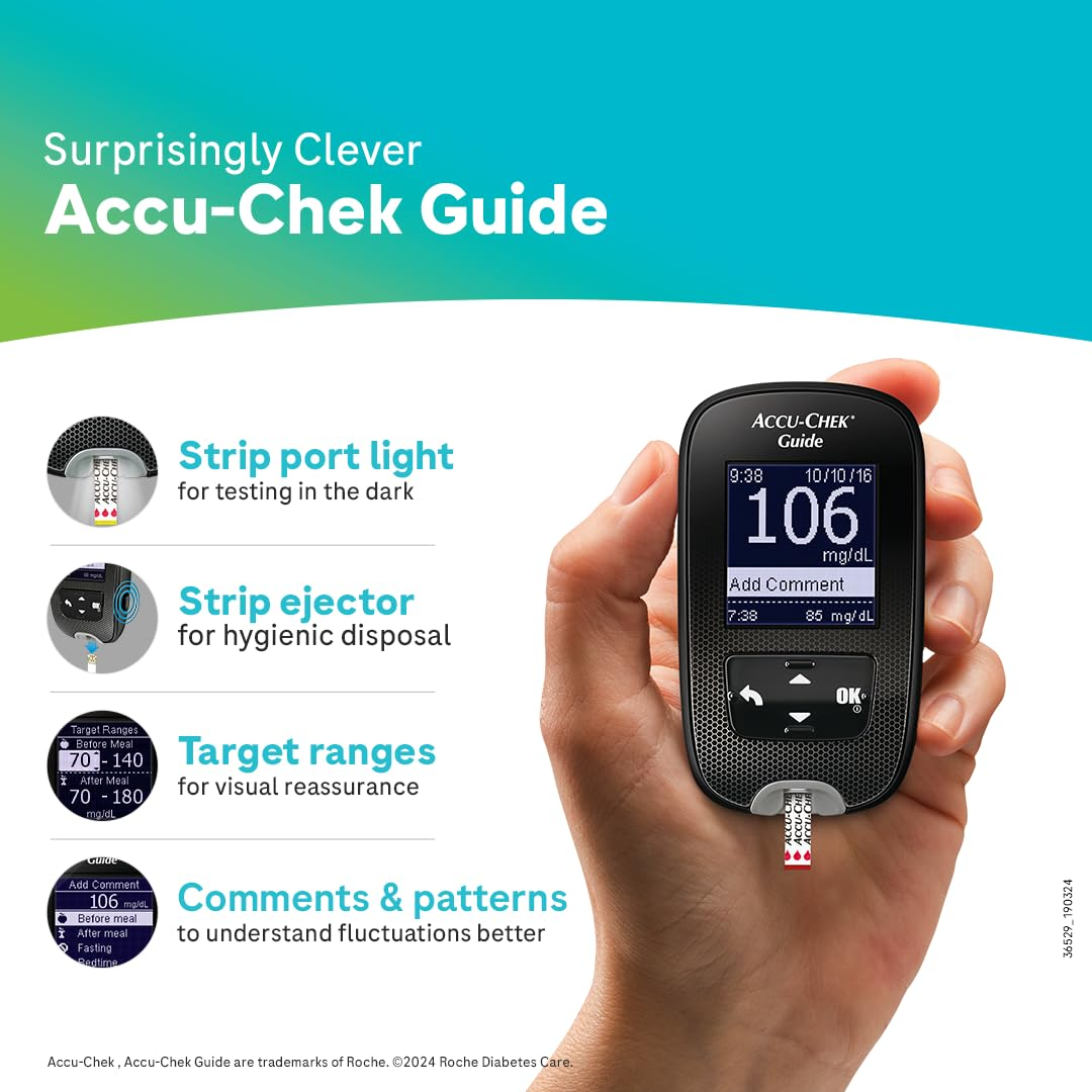 Accu-Chek Glucose Meter (Guide Blood Glucose Glucometer Kit With Vial Of 10 Strips, 10 Lancets And A Lancing Device Free) - Image 3