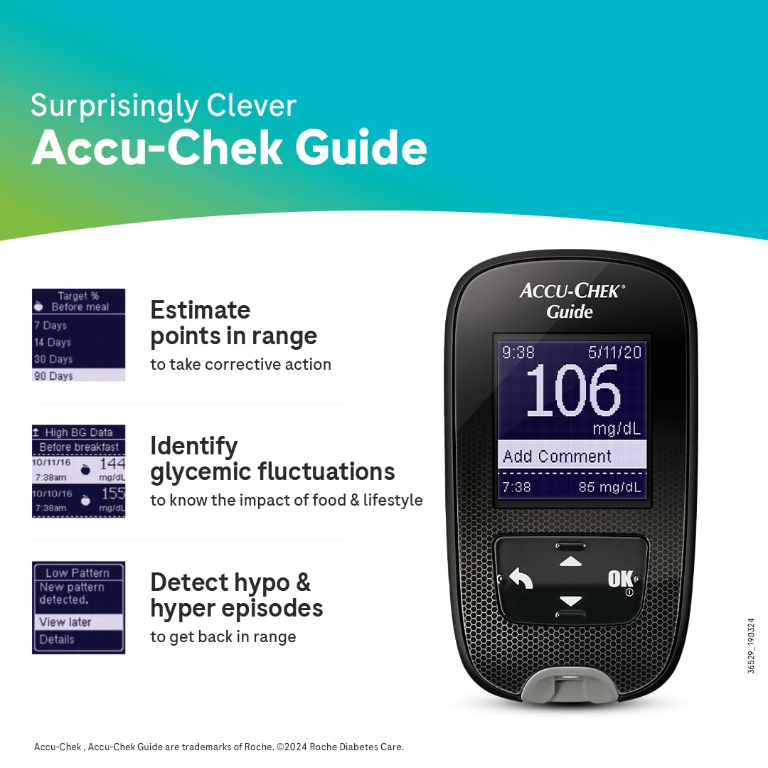 Accu-Chek Glucose Meter (Guide Blood Glucose Glucometer Kit With Vial Of 10 Strips, 10 Lancets And A Lancing Device Free) - Image 4
