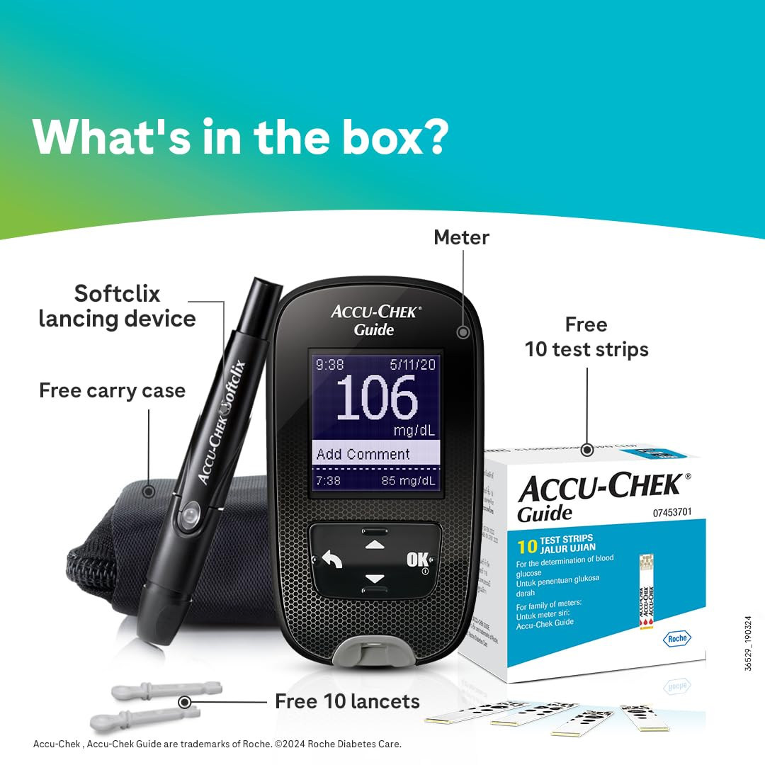 Accu-Chek Glucose Meter (Guide Blood Glucose Glucometer Kit With Vial Of 10 Strips, 10 Lancets And A Lancing Device Free) - Image 7
